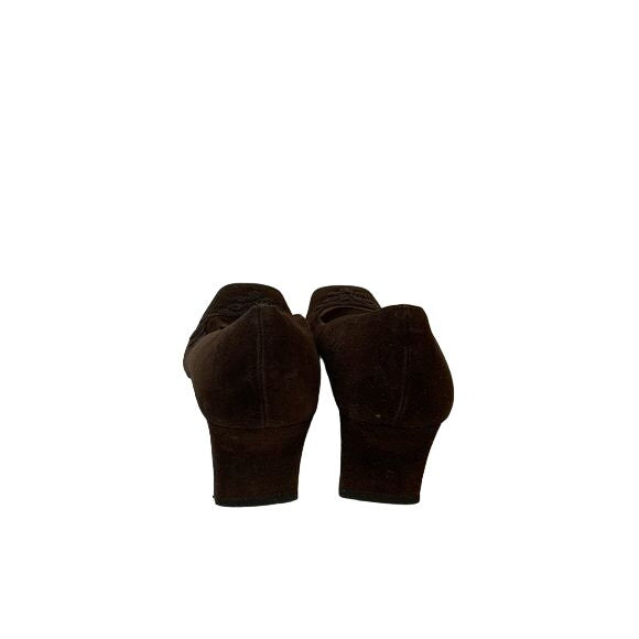 Ferragamo Brown Suede Pumps w Brocade Design