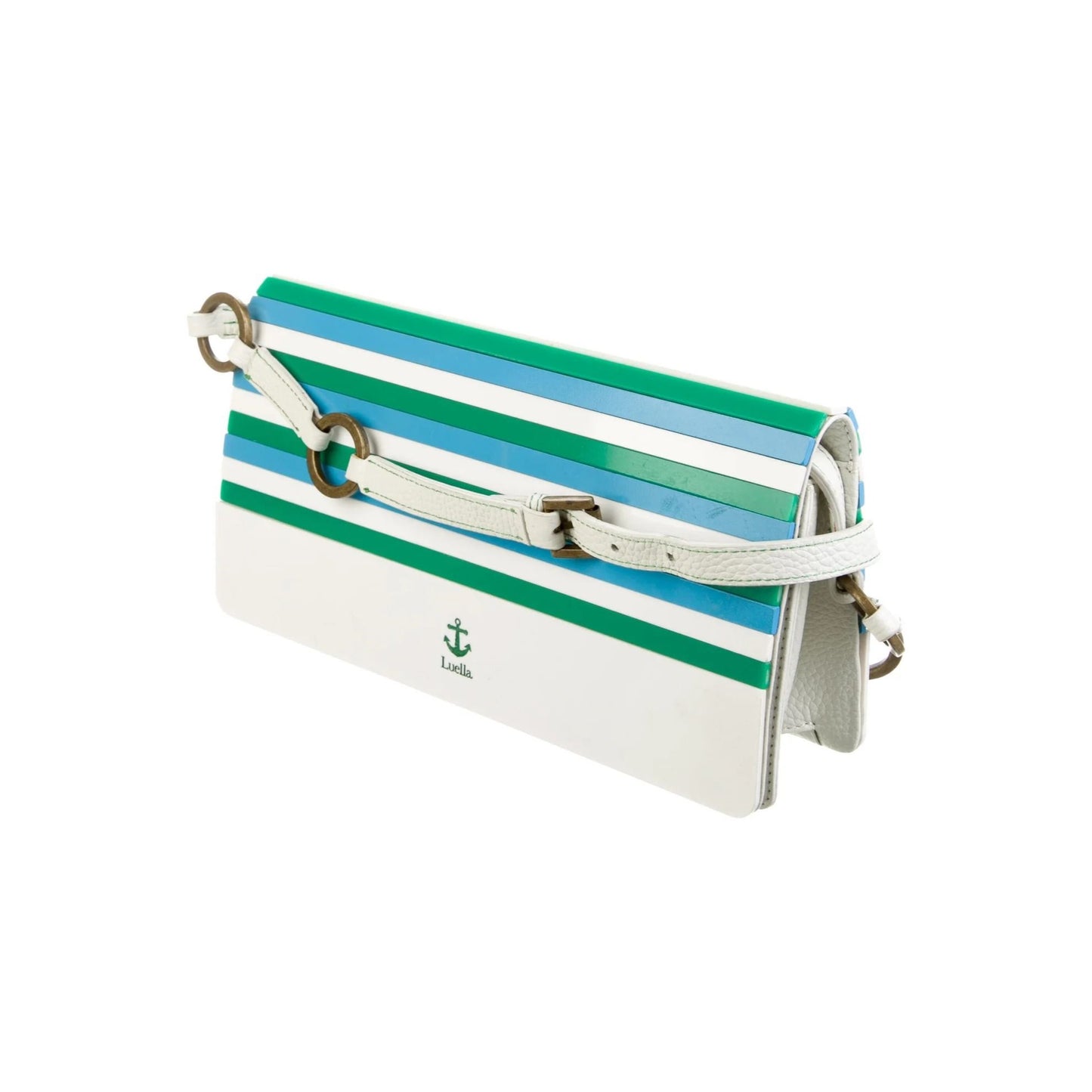 Luella White Blue & Green Acrylic Crossbody w Antique Gold