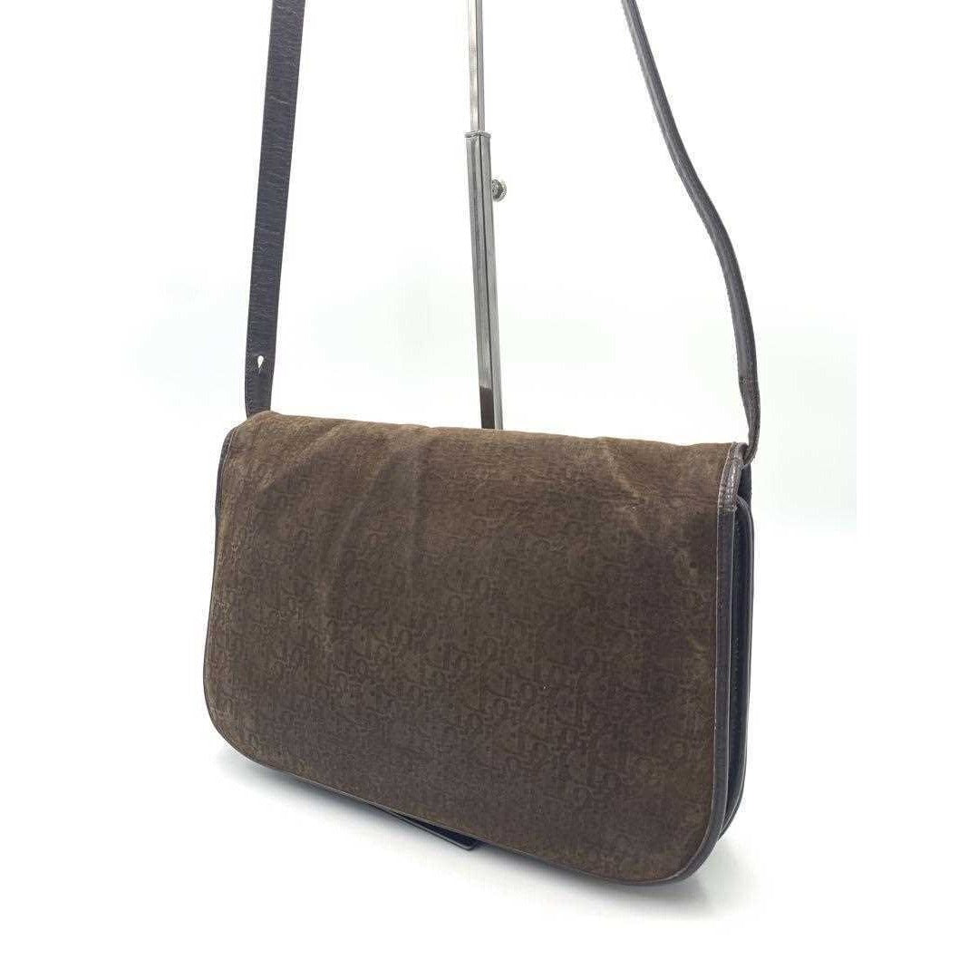 Christian Dior brown trotter print leather two-way purse