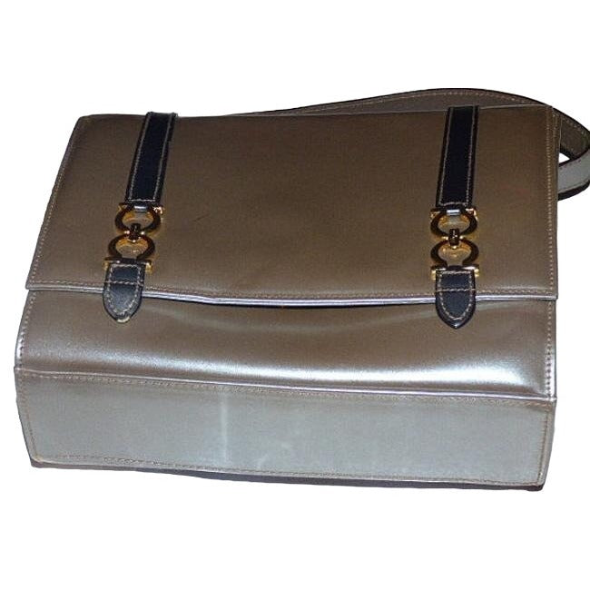 Ferragamo Metallic Leather Purse w Gold Gancini Accents