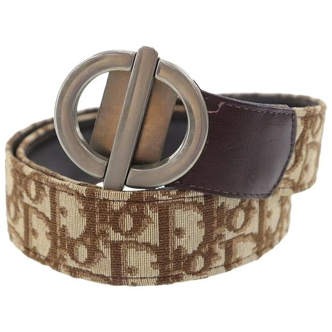 Dior Brown Trotter Print Leather Belt w Chrome Buckle