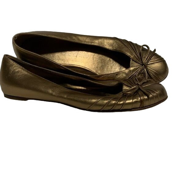 Salvatore Ferragamo Gold Metallic Ballet Flats