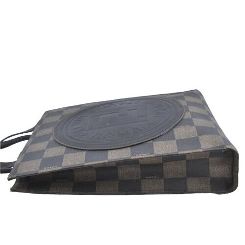 Vintage, Fendi, Roma 1925, checkerboard print in shades of brown coated canvas & brown leather, cross body, tote, or back pack