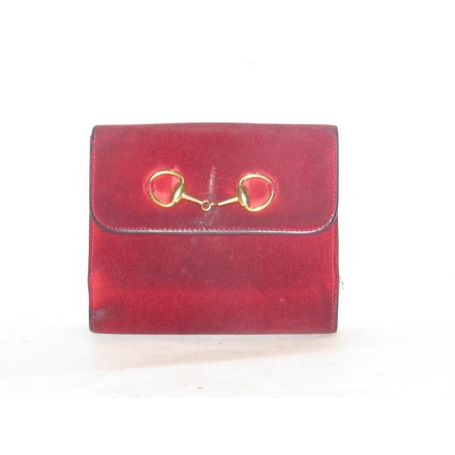 Vintage Gucci Red Suede & Leather Wallet With Gold Horse-bit