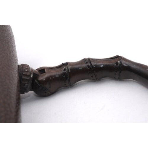 Vintage Gucci boarskin leather top handle Kelly style purse with bamboo look accents and carved wood handle