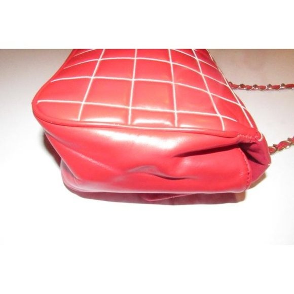 Moschino Red Quilted Leather Shoulder Bag w Envelope Top & Chain Strap