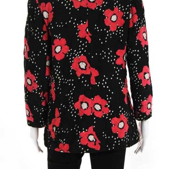 Stunning! RETRO on-trend EMANUEL UNGARO PARALLELE WOMENS BLACK, HOT PINK and WHITE FLORAL QUILTED JACKET. SIZE 12
