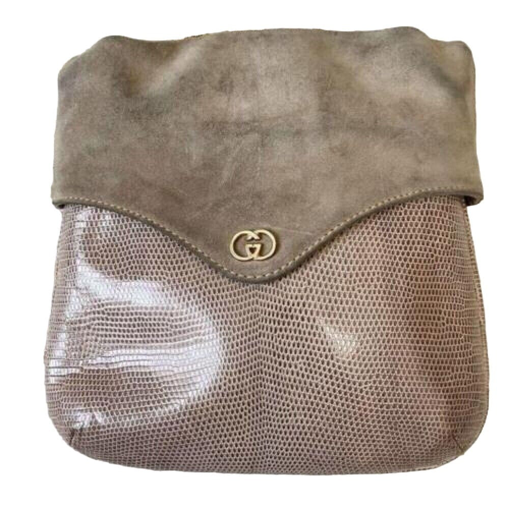 Rare, Gucci, taupe lizard leather, bucket bag with a removeable long gold chain strap
