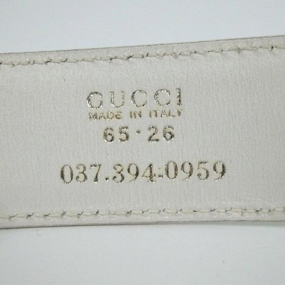 GUCCI White Leather Belt w Chrome Square G Buckle