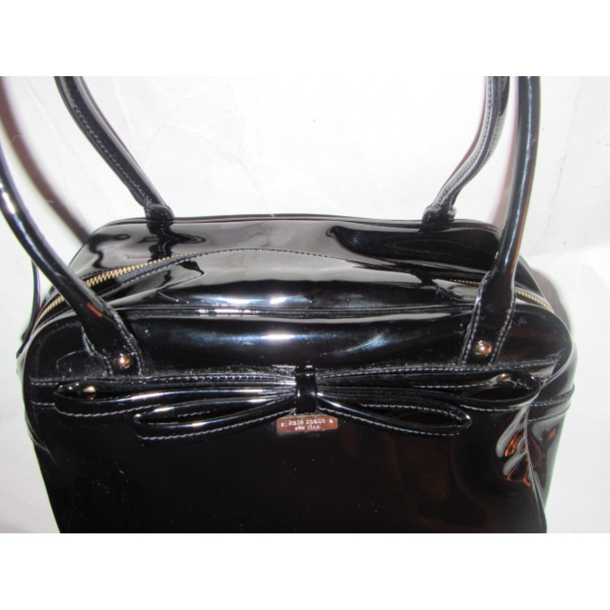 Kate Spade, unique, black patent leather, satchel style, boxy purse