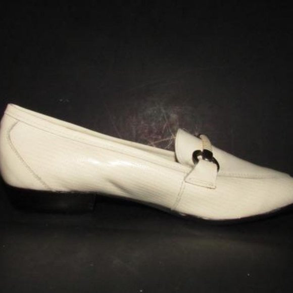 Naturalizer White Patent Loafers with a Bamboo Horse-bit Accent