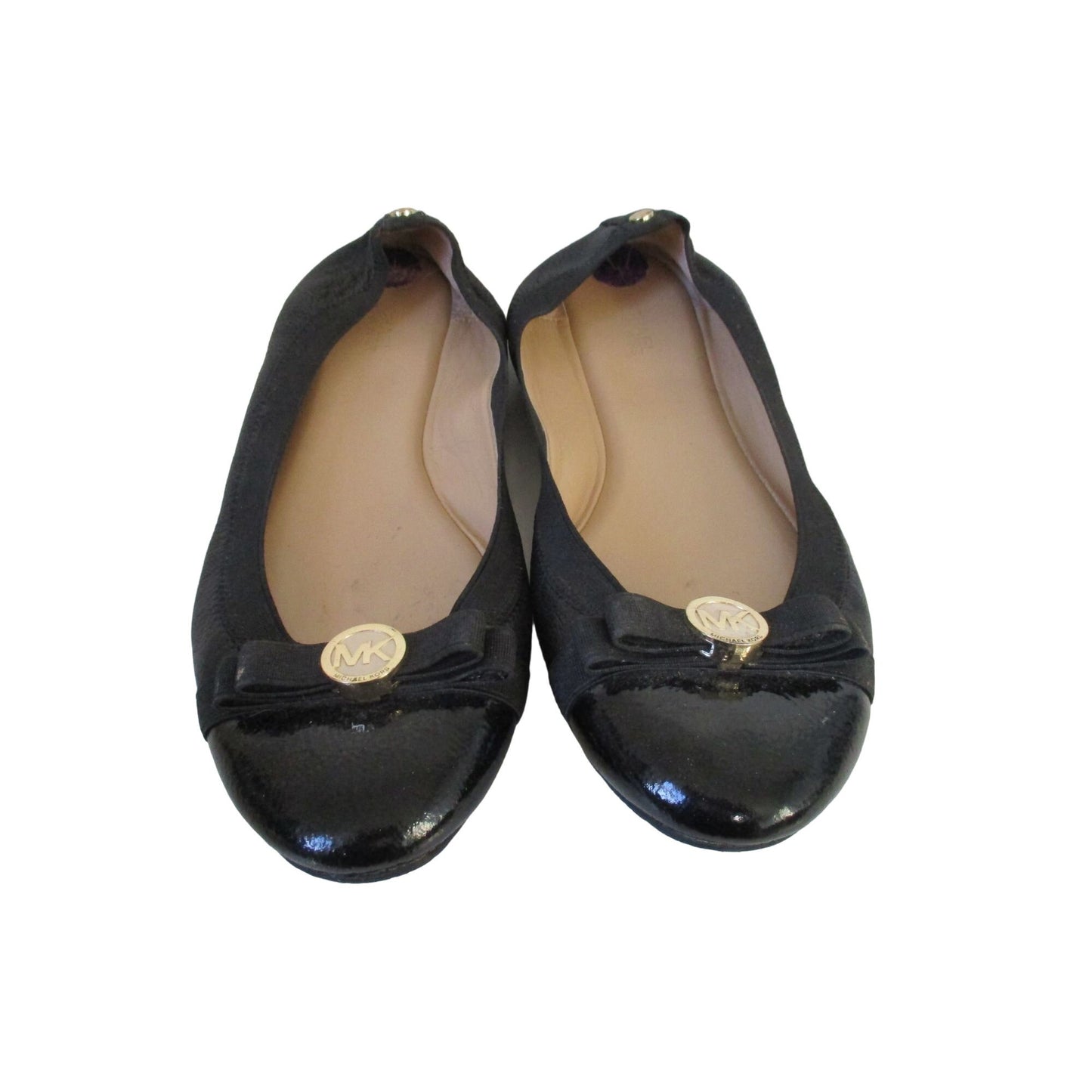 Michael Kors black leather size 8 flats with gold accents
