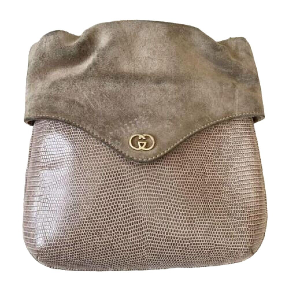 Rare, Gucci, taupe lizard leather, bucket bag with a removeable long gold chain strap