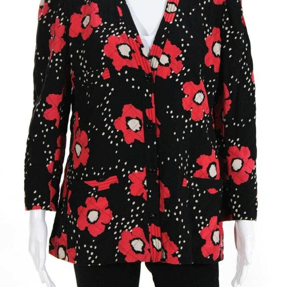 Stunning! RETRO on-trend EMANUEL UNGARO PARALLELE WOMENS BLACK, HOT PINK and WHITE FLORAL QUILTED JACKET. SIZE 12