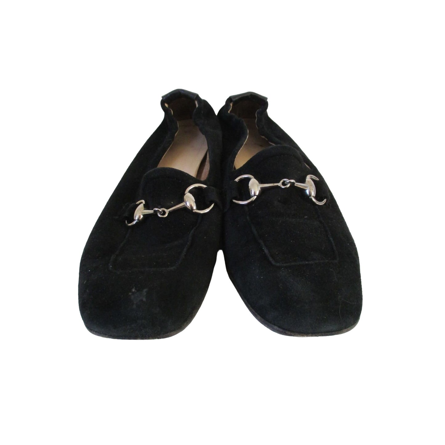Barney's black suede & leather size 8 car shoes loafers with chrome horse-bit accents
