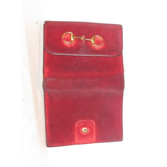 Vintage Gucci Red Suede & Leather Wallet With Gold Horse-bit