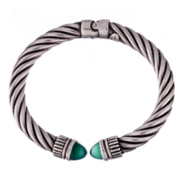 Flli Menegatti Chrysoprase sterling hinged cuff bracelet, 6" interior