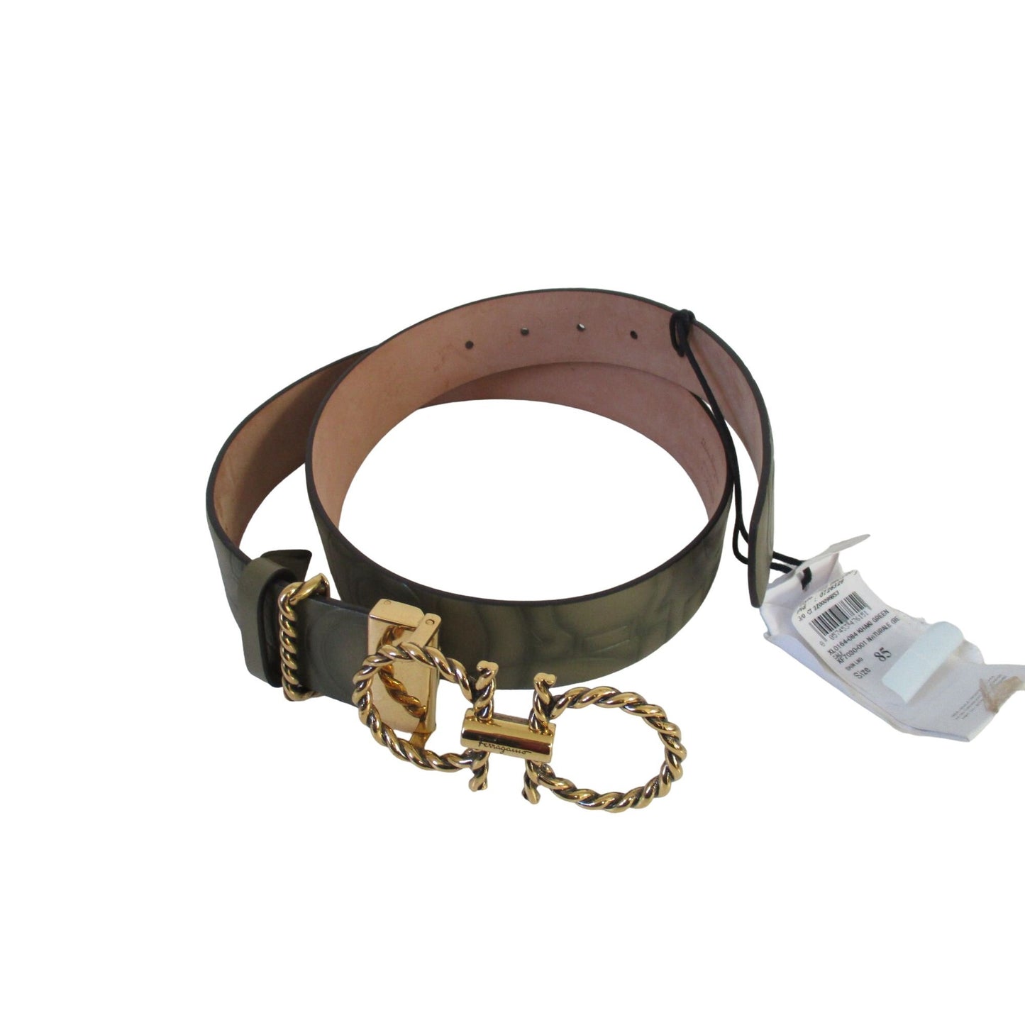 NWT Ferragamo Double Gancini Logo Green Leather Belt