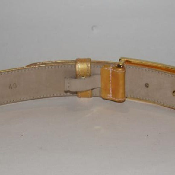 Escada Gold Patent Leather Gold 'E' Buckle Belt