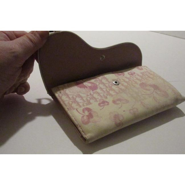 Dior, Pink Trotter/Cherry Print Canvas & Pink Leather, Tri-Fold, Saddle Bag Style Wallet with a Dangling Chrome 'D'
