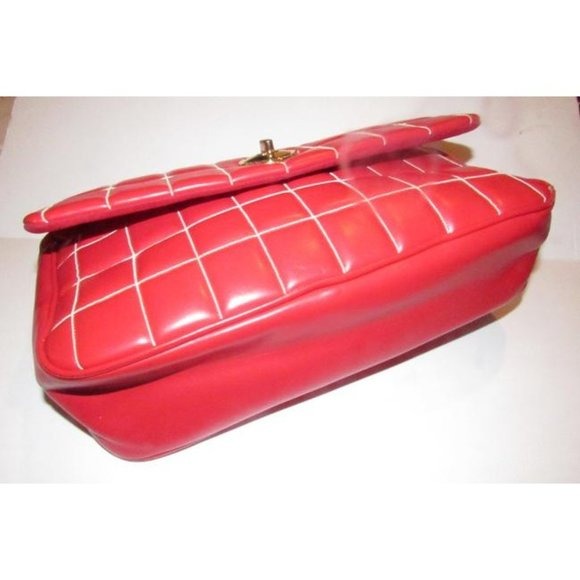 Moschino Red Quilted Leather Shoulder Bag w Envelope Top & Chain Strap