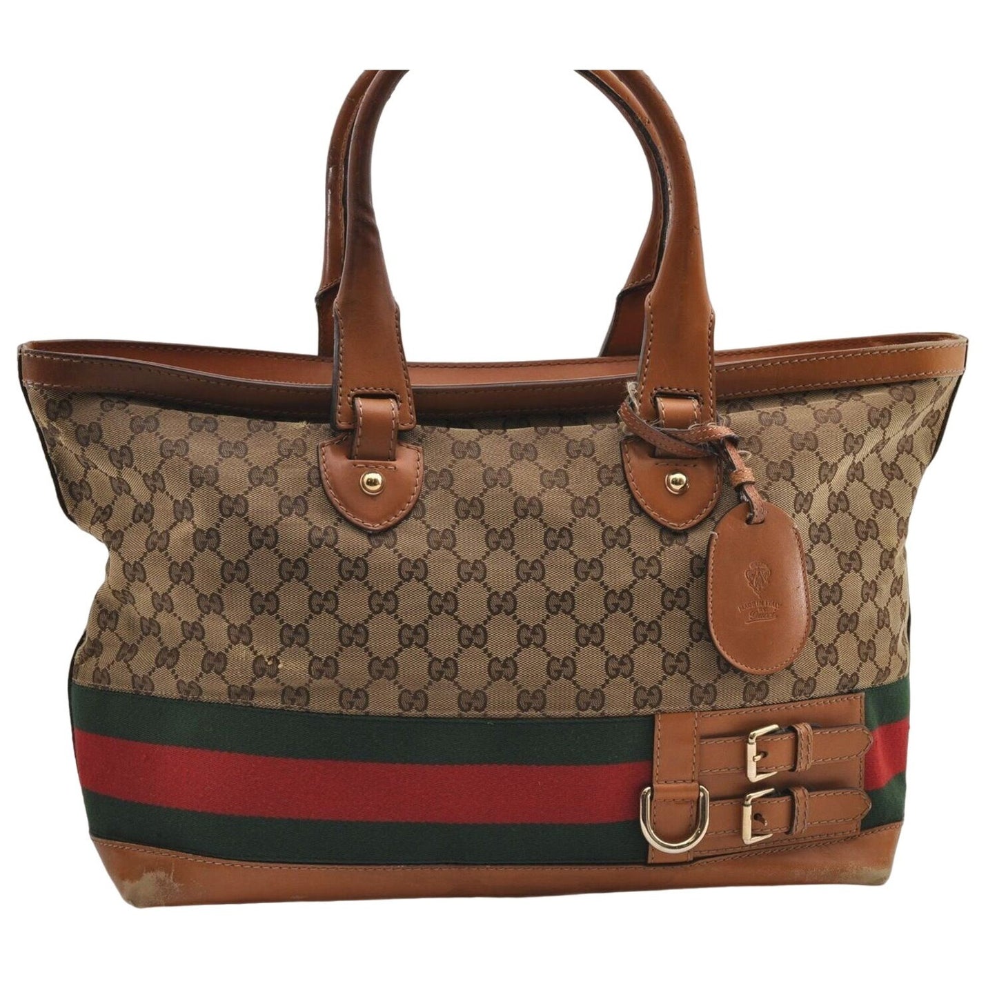 Gucci brown Guccissima Web Heritage XL Tote w red & green