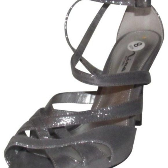 Nina Sparkly Silver Strappy Sandals Stiletto NWOB