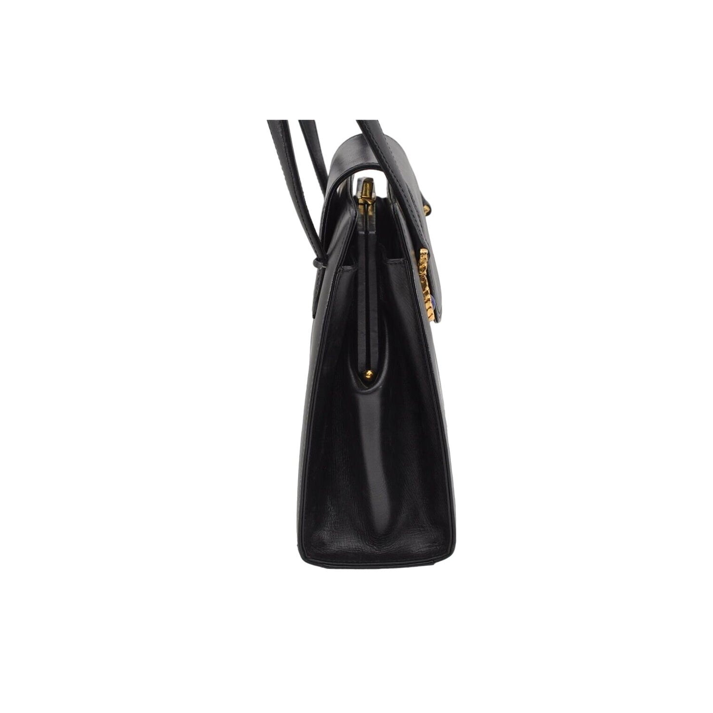 Gucci black leather top handle Kelly bag with blue lapis