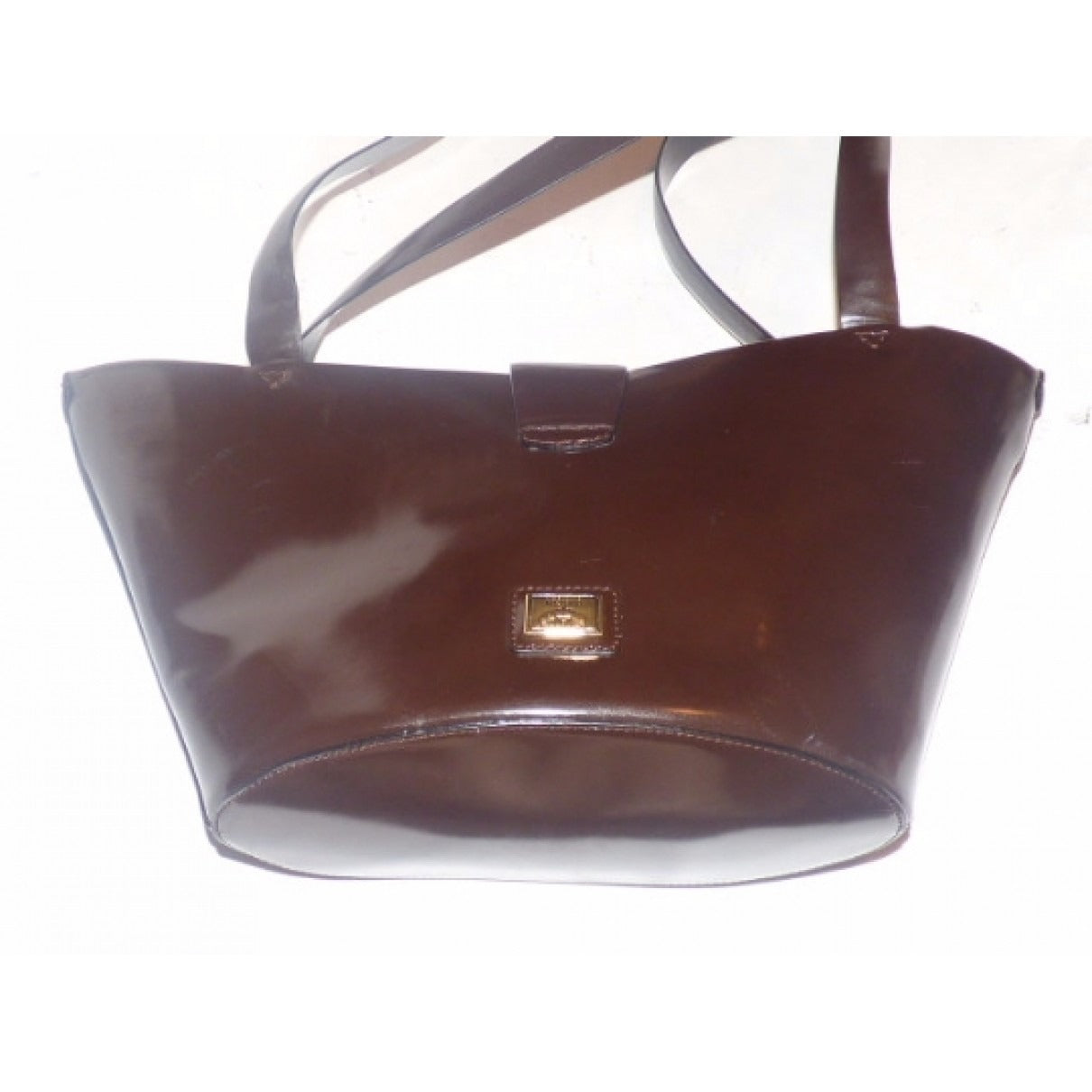 Moschino brown patent leather bucket bag