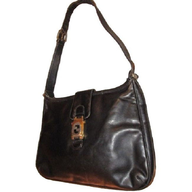 1950s Gucci Vintage Bluish Black Leather Jackie Hobo Bag
