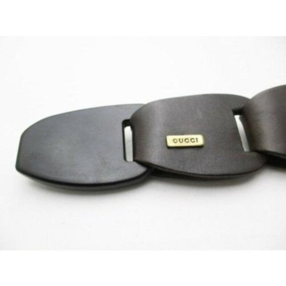 GUCCI Brown Leather Links Wood Bamboo Buckle