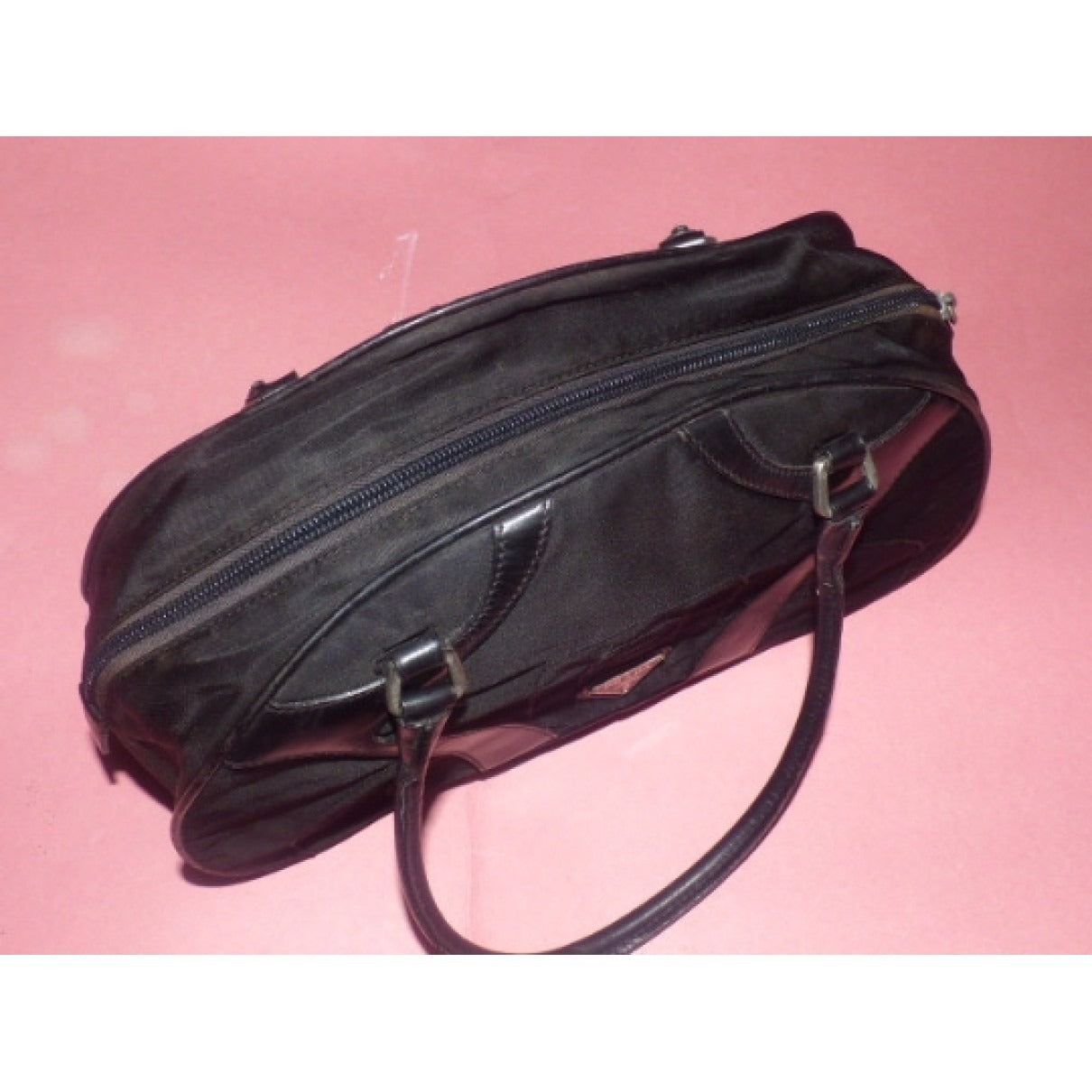 Prada 1990's black leather bowling handbag