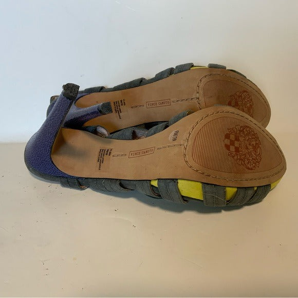 Vince Camuto Gray & Yellow Suede Strappy Sandals