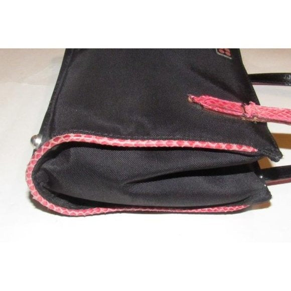 Kate Spade New York, unique, black canvas and pink python embossed leather, petite, satchel style, boxy purse