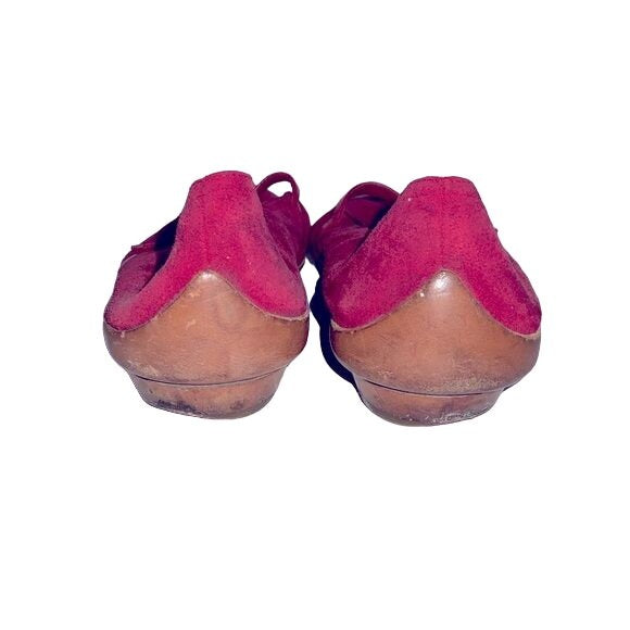 Salvadore Ferragamo Cranberry Red Suede Mary Jane Flats