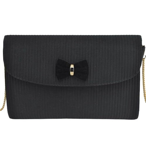 Vintage, one of a kind, Gucci, black silk & velvet over leather, two-way style- clutch or cross body bag with an Art Deco style & velvet bow