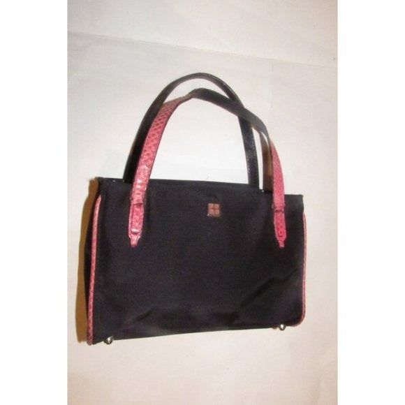 Kate Spade New York, unique, black canvas and pink python embossed leather, petite, satchel style, boxy purse