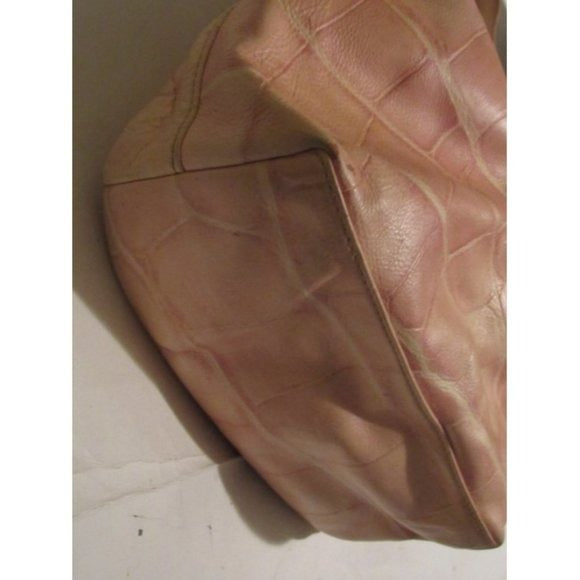 Dooney And Bourke Pink Crocodile Embossed Leather Hobo Bag