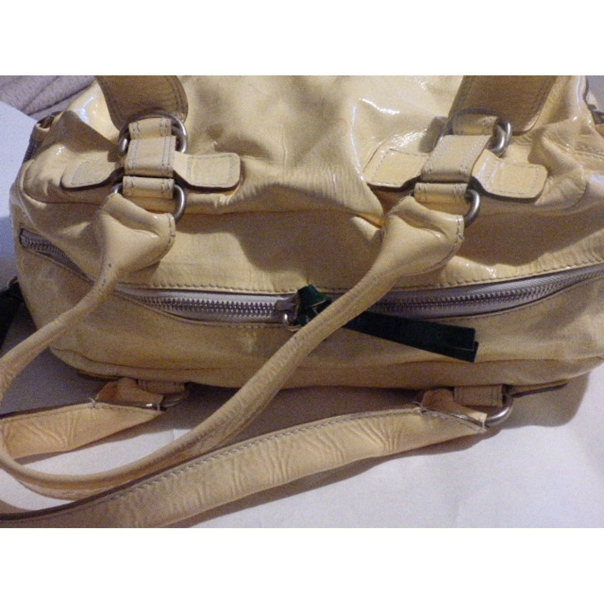 Chloe pale yellow leather XL Bay satchel w green