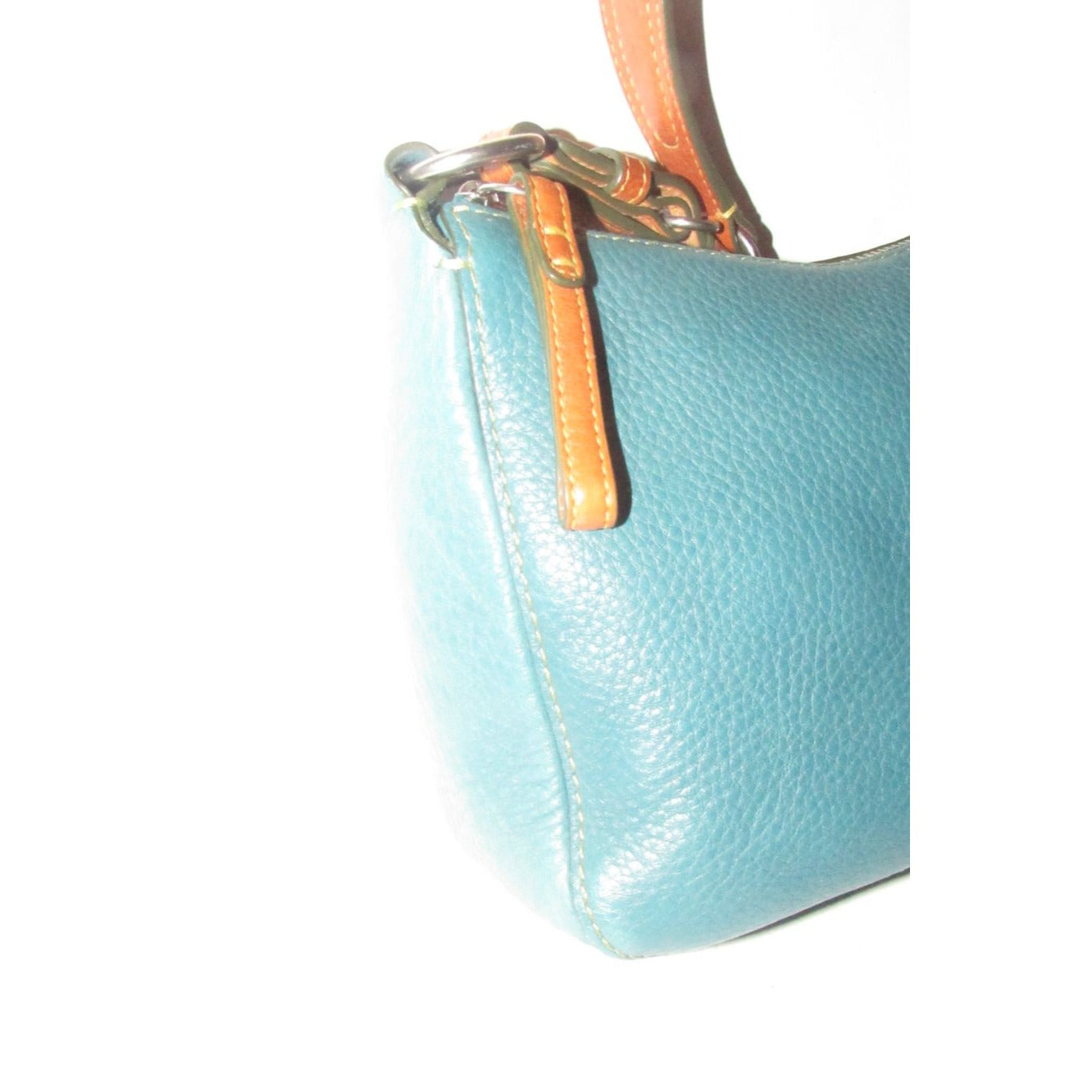Coach, 'Chelsea' hobo, in a teal soft leather, hobo style purse with a brown, strap with unique chrome buckles