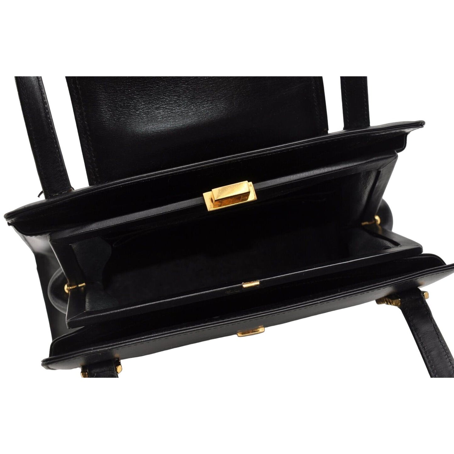 Gucci black leather top handle Kelly bag with blue lapis