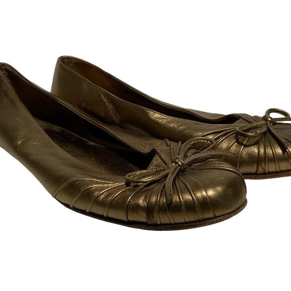 Salvatore Ferragamo Gold Metallic Ballet Flats