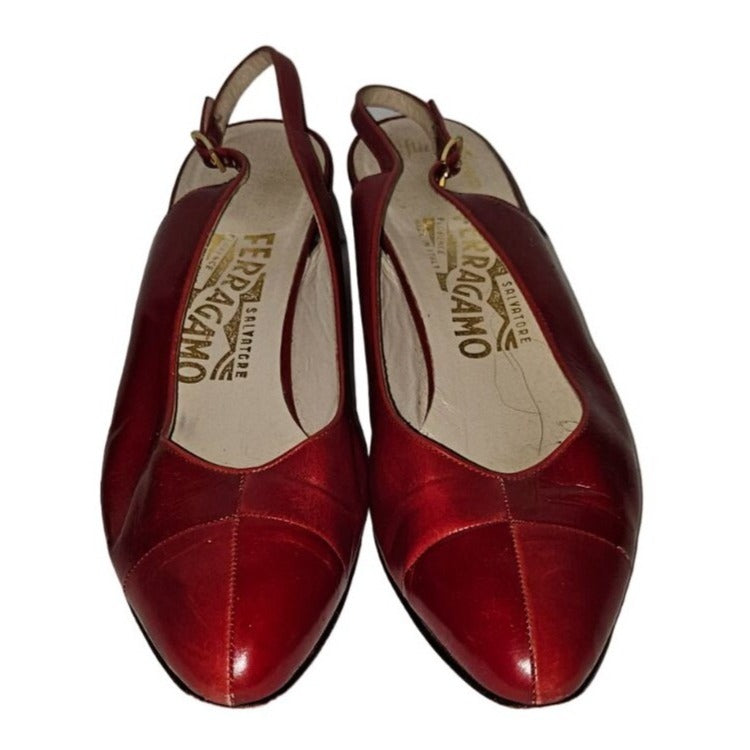 Ferragamo red two-tone leather slingback 7.5B