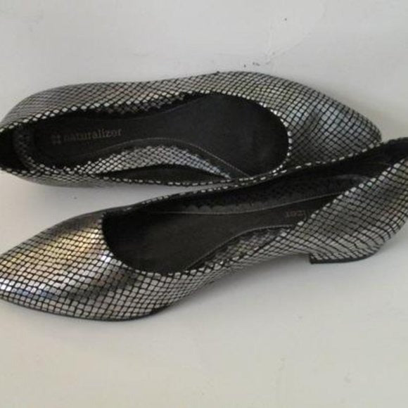 Naturalizer 'Lunar' Black Silver Almond Toe Ballet Flats