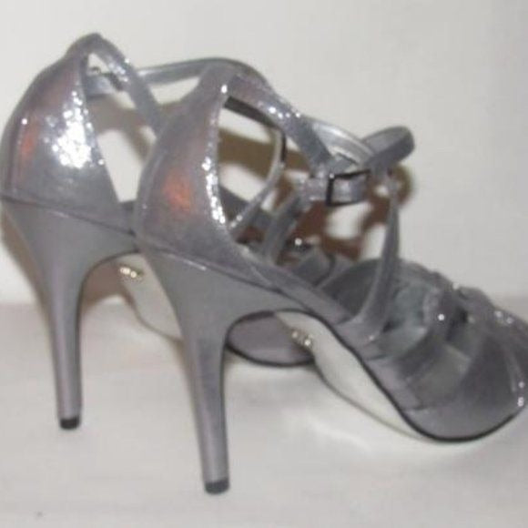 Nina Sparkly Silver Strappy Sandals Stiletto NWOB