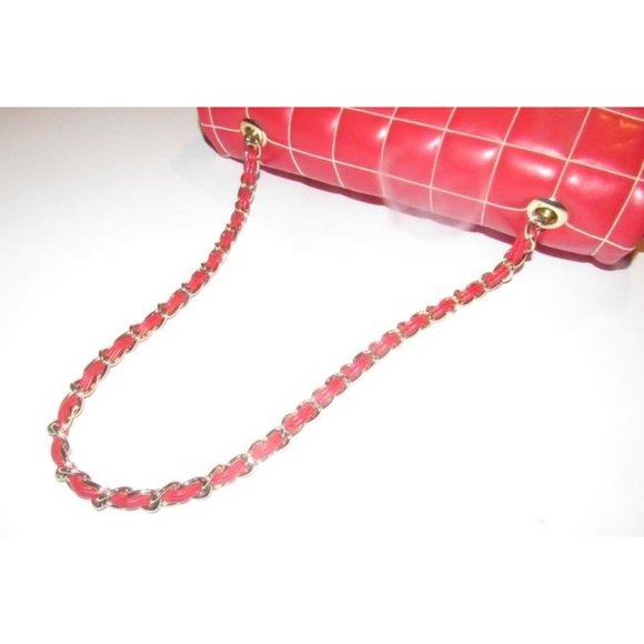 Moschino Red Quilted Leather Shoulder Bag w Envelope Top & Chain Strap