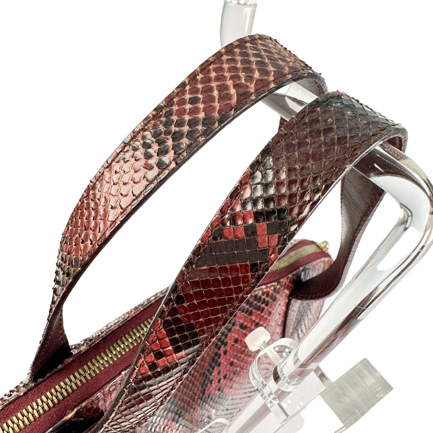 Gucci domed top red grey & burgundy python leather satchel