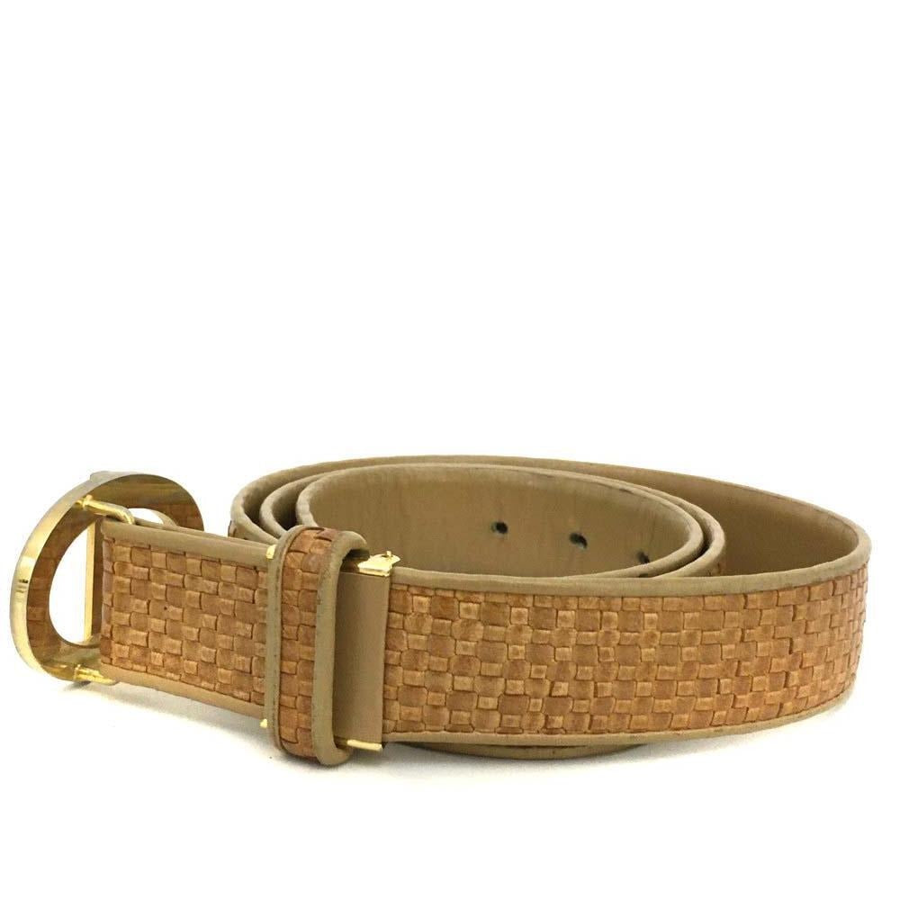 Dior camel intrecciato leather belt w oval two-tone CD buckle