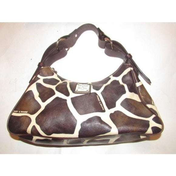 Dooney And Bourke Ivory And Brown Giraffe Print Leather HOBO Purse