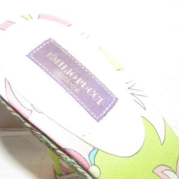 Pucci White Leather & Colorful Floral Mule Wedges!